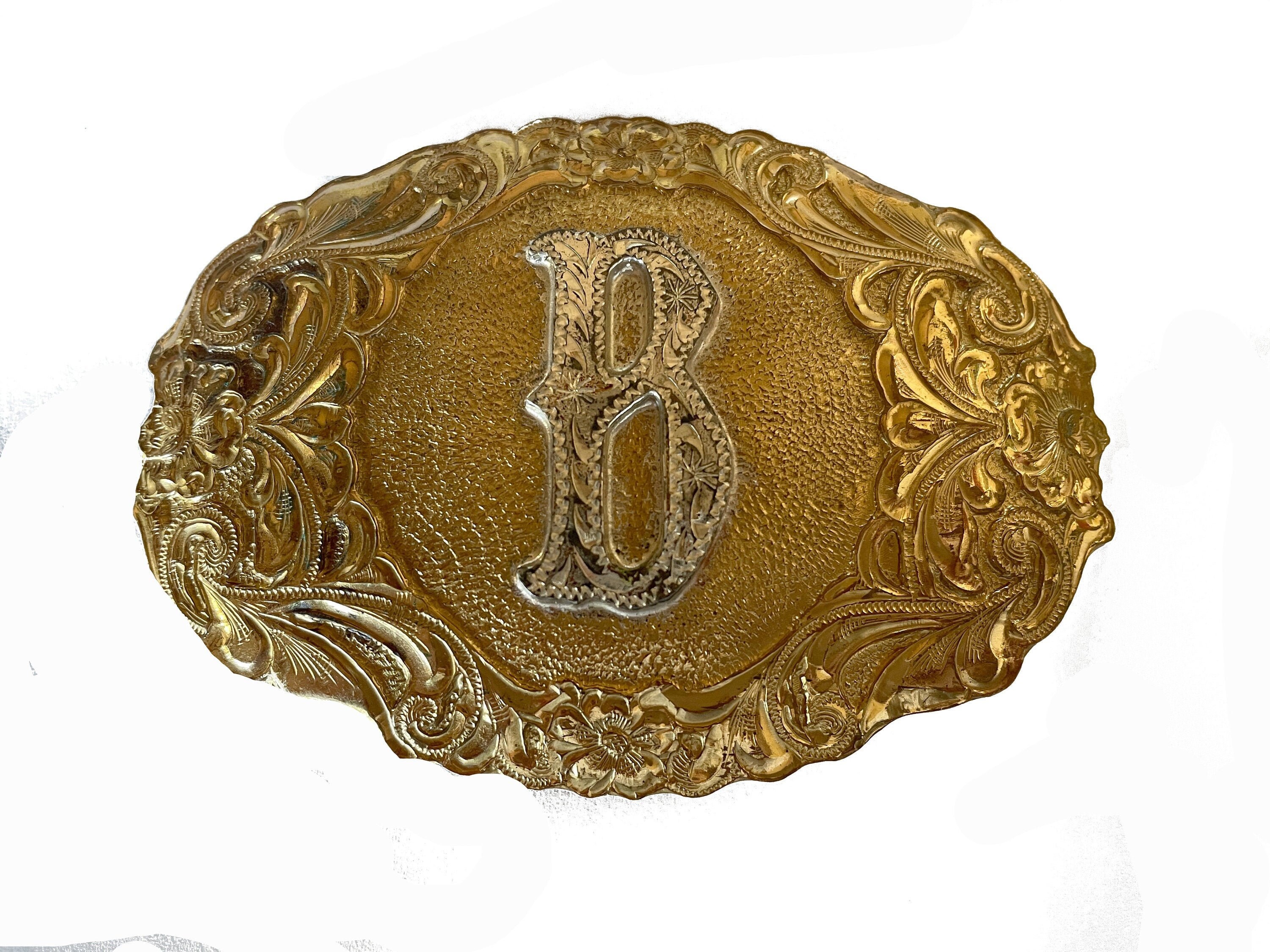 Initial "B" Letter Oval Gold & Silver Rodeo Western Cowboy Metal Belt Buckle 