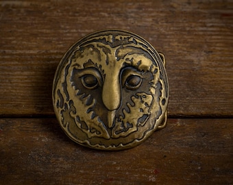 Brass Owl buckle faux leather belt size LARGE - Owls are known for Good Luck !!! Owl Belt Buckle - Antique Gold or Silver main image 4