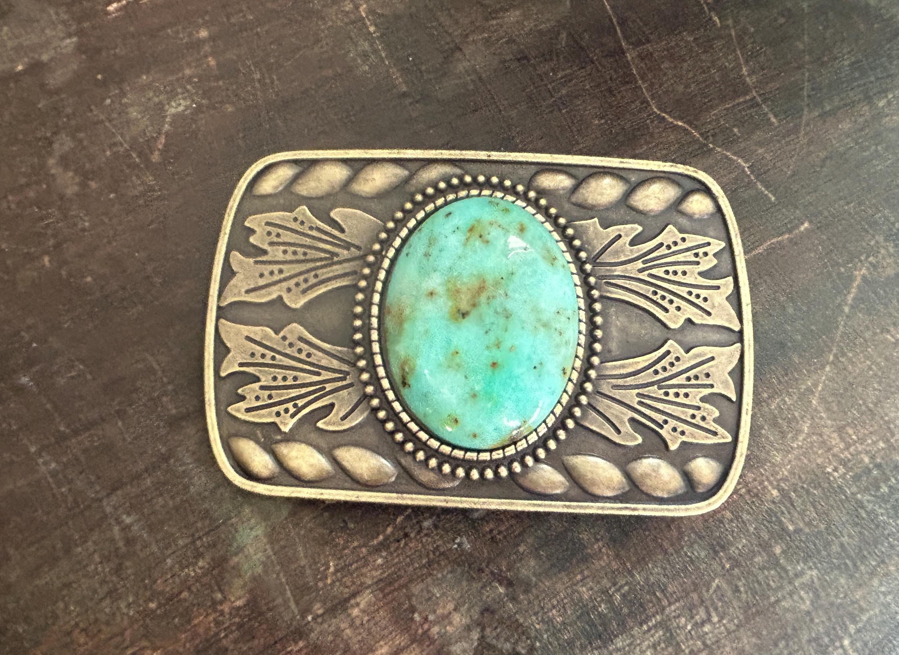Antique Gold Western Belt Buckle: Turquoise Stone Stone  display picture 1