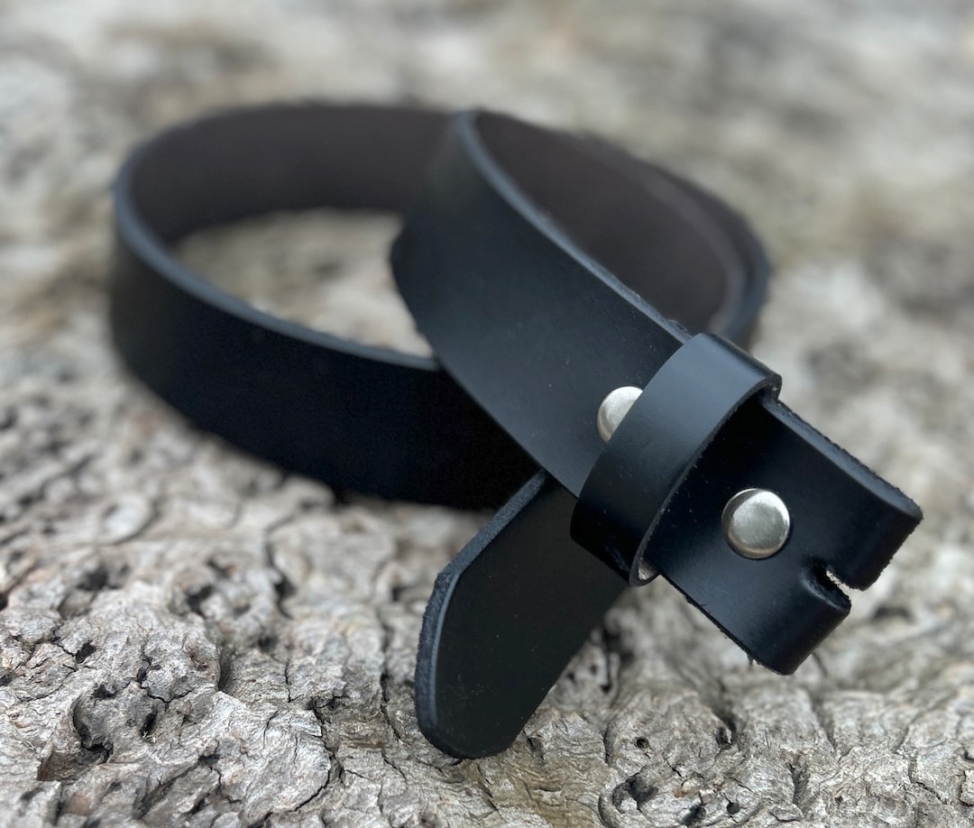 Black Full Grain Leather Snap Belt Strap Interchangeable Buckle