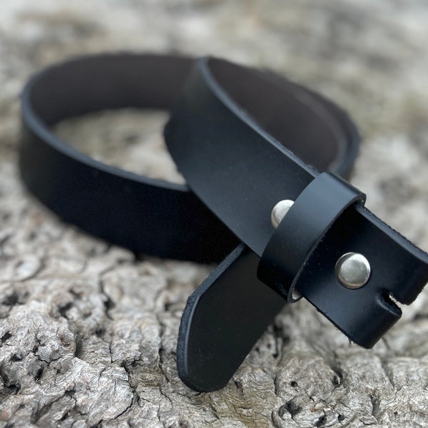 Black Full Grain Leather Snap Belt Strap - Interchangeable Buckle, 1.5 inch