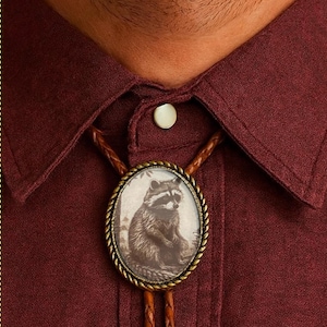 Raccoon Bolo Tie : Vintage Style Leather Lariat Necklace