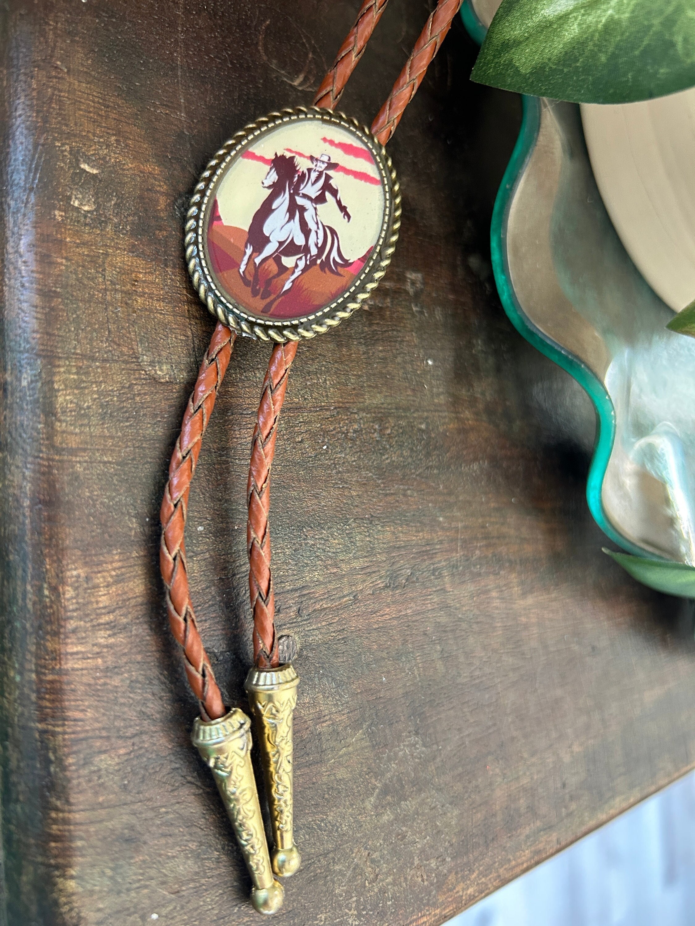 Beautiful Western Leather horse Equestrian western bolo tie Choose One Horseback Cowboy Western Bolo Tie – BoloTieStore main image 3