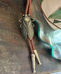 Cicada Bolo Tie - Western Gifts for Him - Leather Cowboy Necktie Accessories Mens Necklace Bug Insect Beetle Wing Brass Bola Man Accessories
