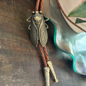 Cicada Bolo Tie - Western Gifts for Him - Leather Cowboy Necktie Accessories Mens Necklace Bug Insect Beetle Wing Brass Bola Man Accessories