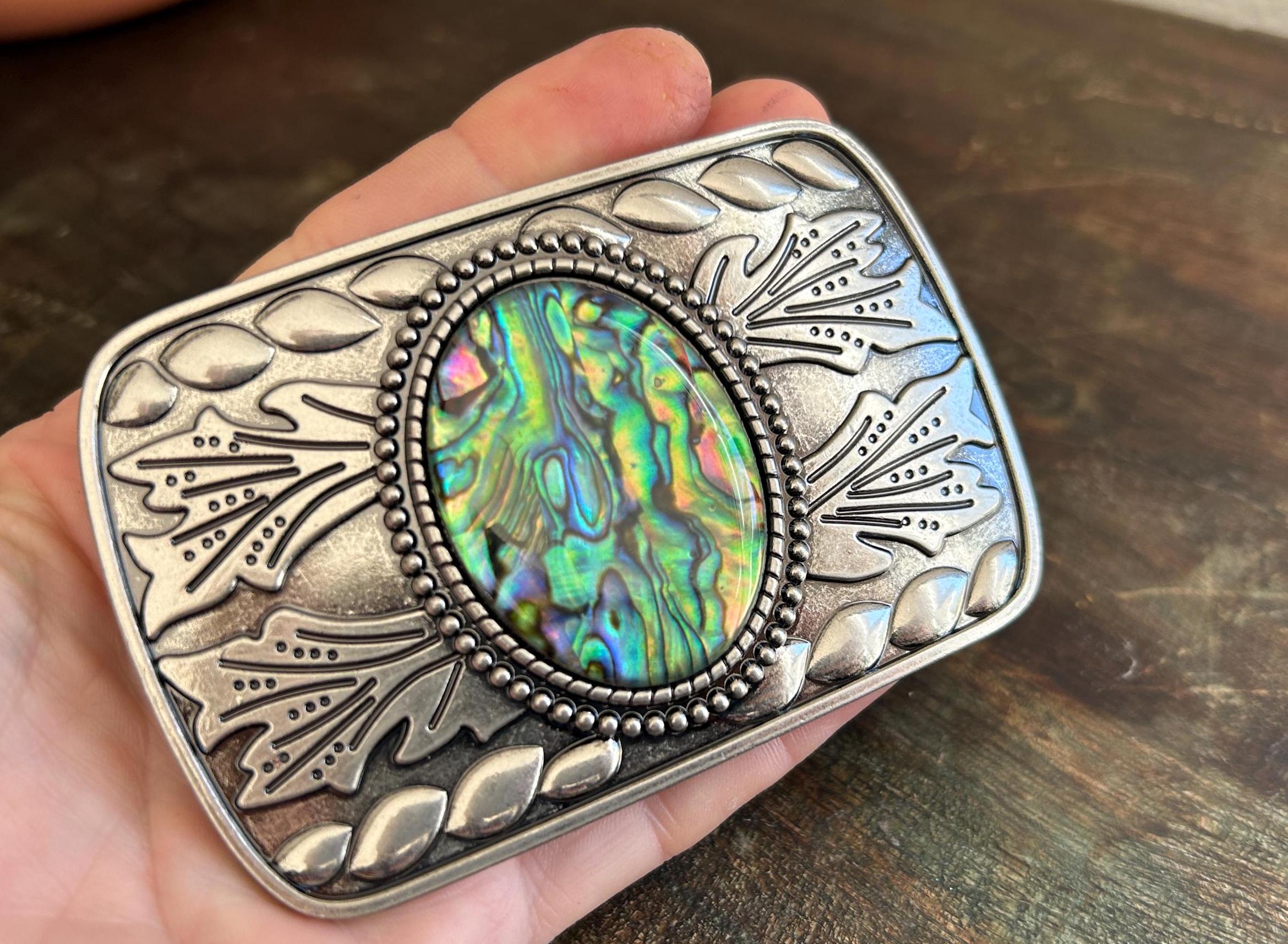 Abalone Shell Belt Buckle Large Size Green beautiful brilliance Abalone Belt - Etsy main image 3
