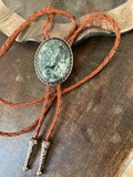 Sage Green Stone Bolo Tie: Leather Cowboy Necktie, Southwestern Style