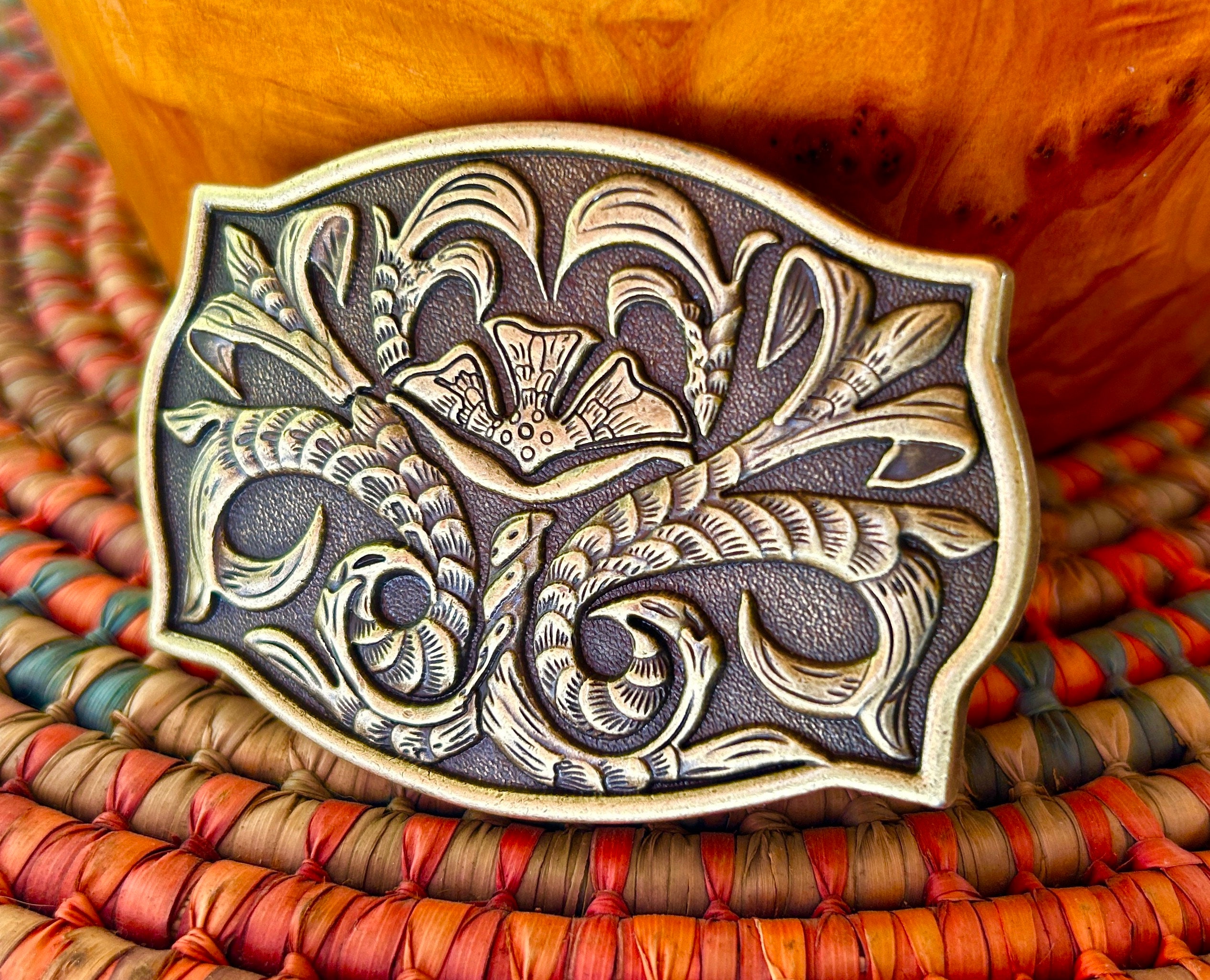 VTG Floral Brass Belt Buckle Makers Mark USA Western Boho Art Nouveau Style Floral Brass Buckles - Etsy main image 3