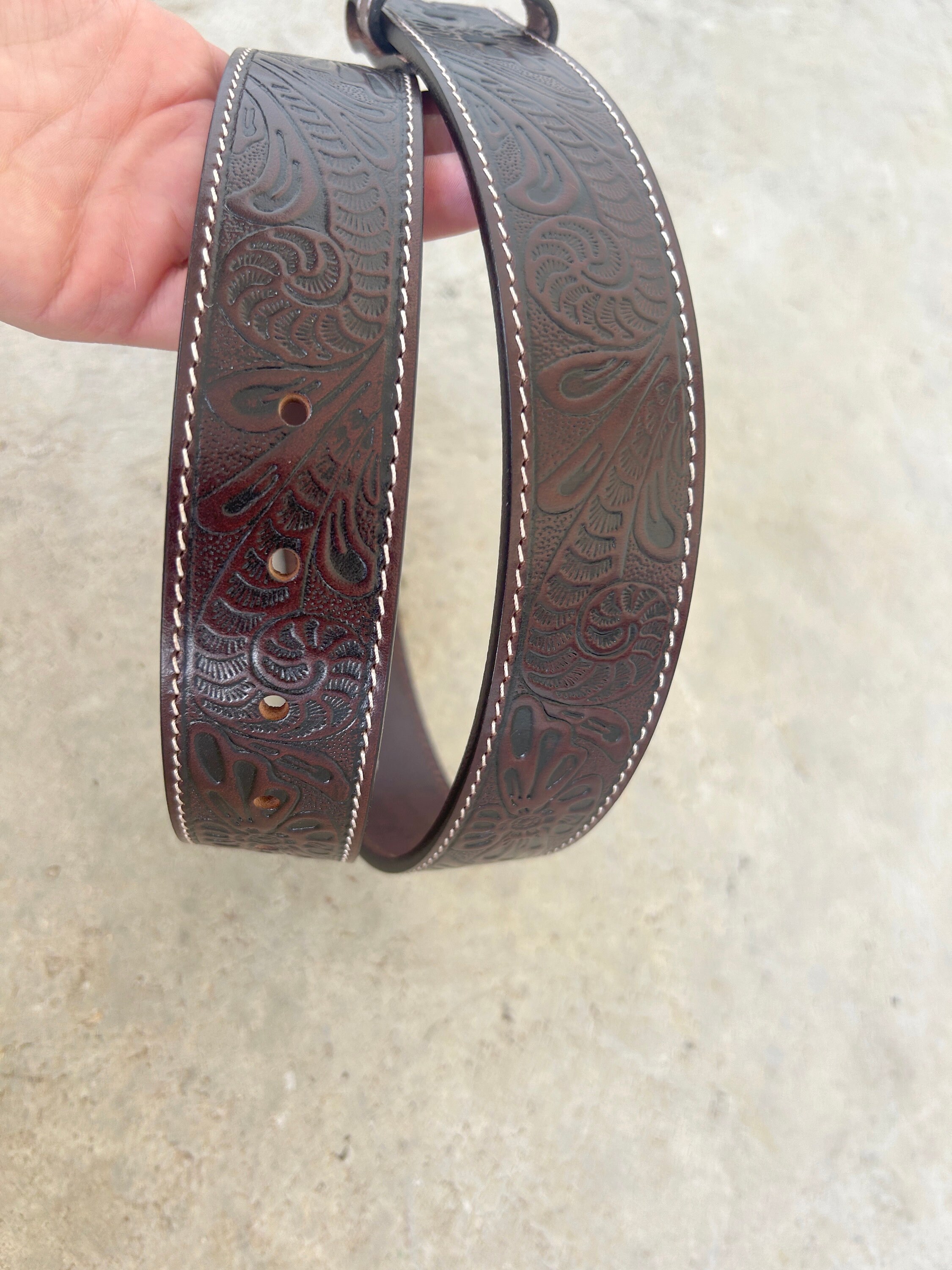 Brown Faux Leather Tooled Belt Vegan Casual Unisex Buy Tooled Leather Belt Strap | Black Full Grain  main image 2