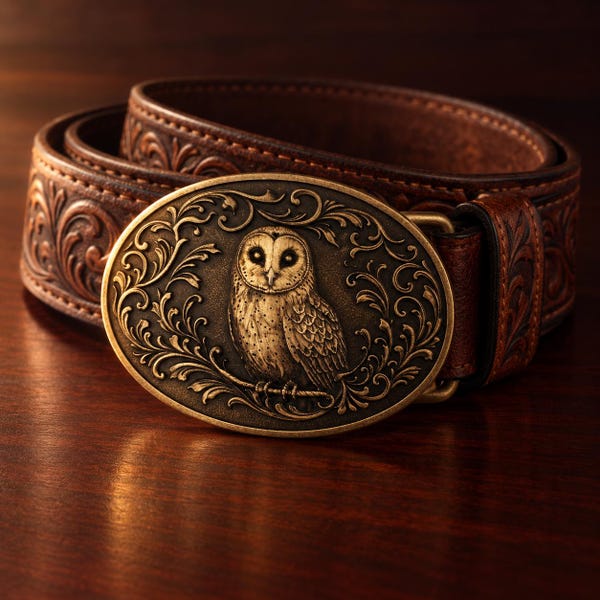 Owl Belt Buckle - Western Style Bird Lover Owl Barn