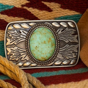 Turquoise Stone Belt Buckle: Western Cowboy Cowgirl Style