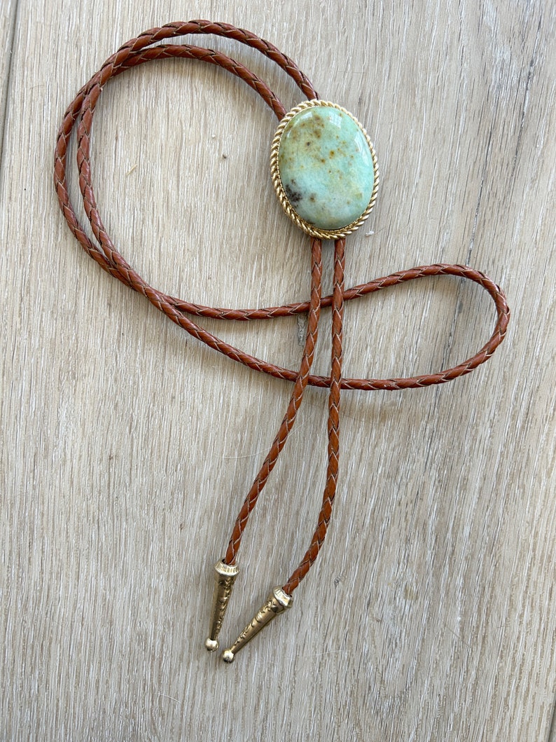 Southwestern Turquoise Flecked Bolo Tie Gifts for Him Cabochon Indian Leather Cowboy Necktie Accessories Mens Necklace Leather Cord Lariat image 5