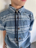 Kids Bolo Tie - Small - Steer Skull Silver - Cow Animal Black Leather Cowboy Necktie Accessories Mens Necklace - Leather Cord Woven Short