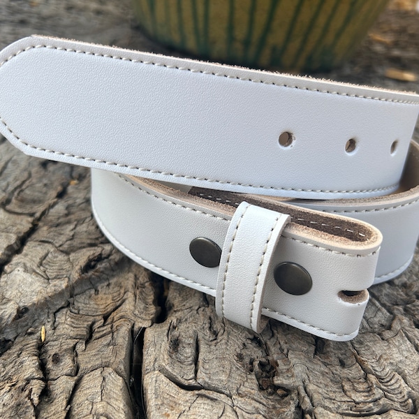 Genuine White Leather Snap Belt Strap - Mens Women's Sizes - Thick - For Buckles - Change your buckle Idea Replacement Casual Dress Man