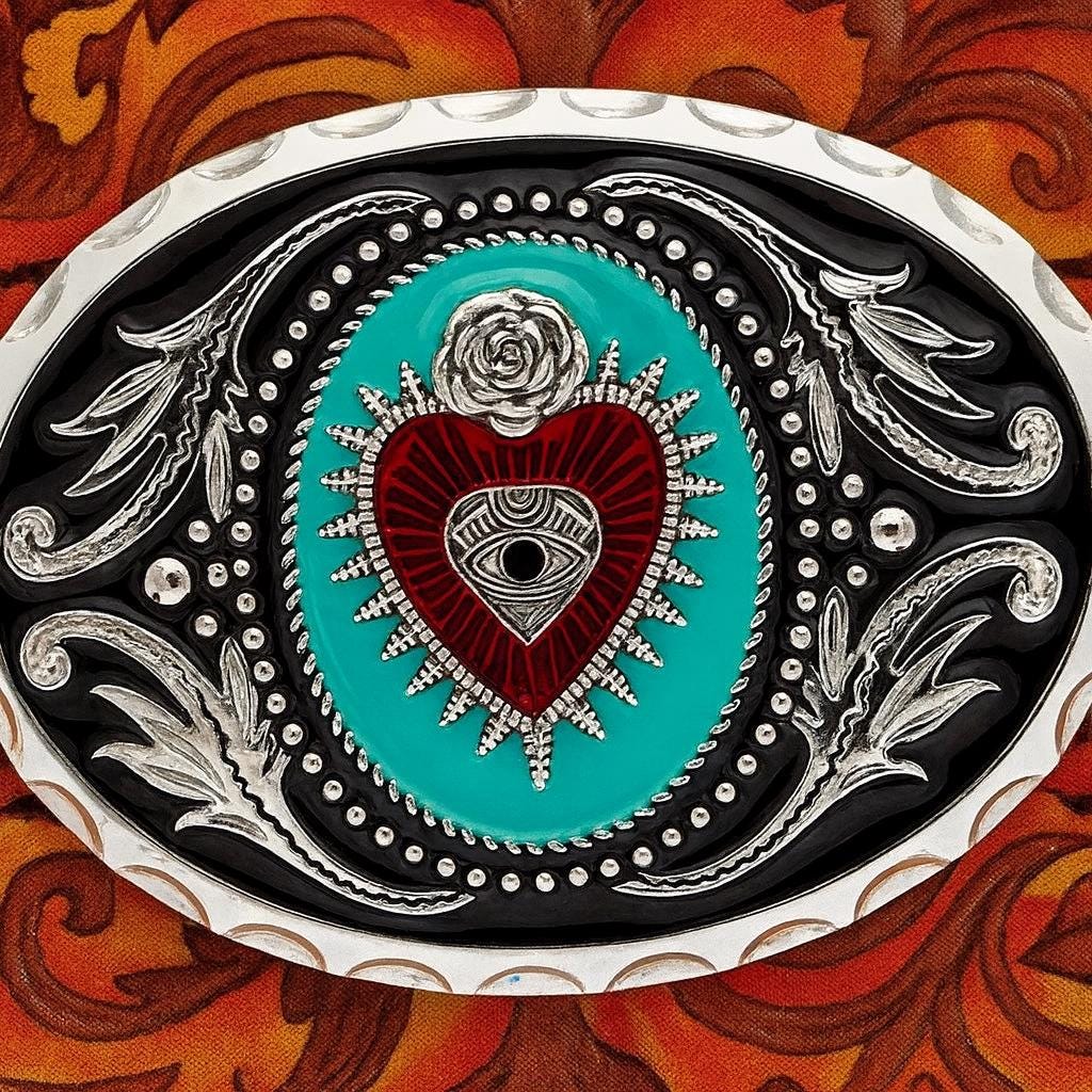 Sacred Heart Belt Buckle: Valentines Day Turquoise, Crown  display picture 3