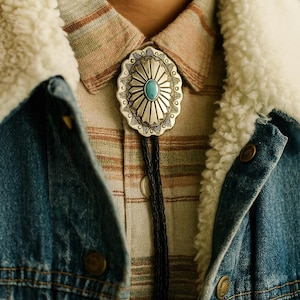 Southwestern Bolo Tie: Turquoise Stone Cabochon, Leather Cord