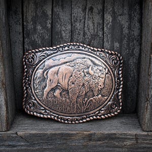 Copper Western Buffalo Belt Buckle: Southwestern Cowboy Style