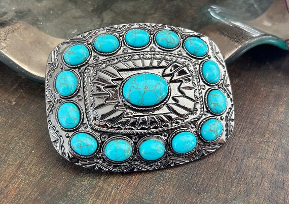 BKE Western Chain Belt - Women's Belts in Antique Silver Turquoise