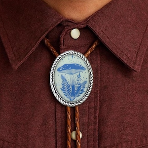 Mushroom Bolo Tie : Fungus Western Leather Necktie