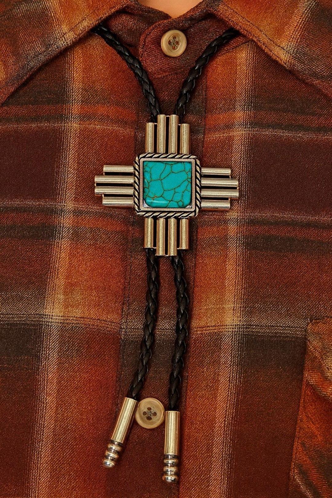 Turquoise Zia Bolo Tie : Southwestern Cowboy Leather Necklace