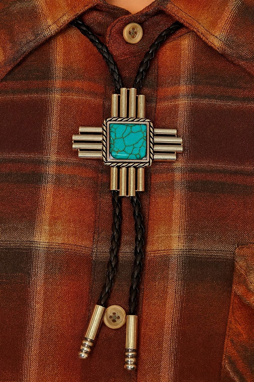 Turquoise Zia Bolo Tie : Southwestern Cowboy Leather Necklace