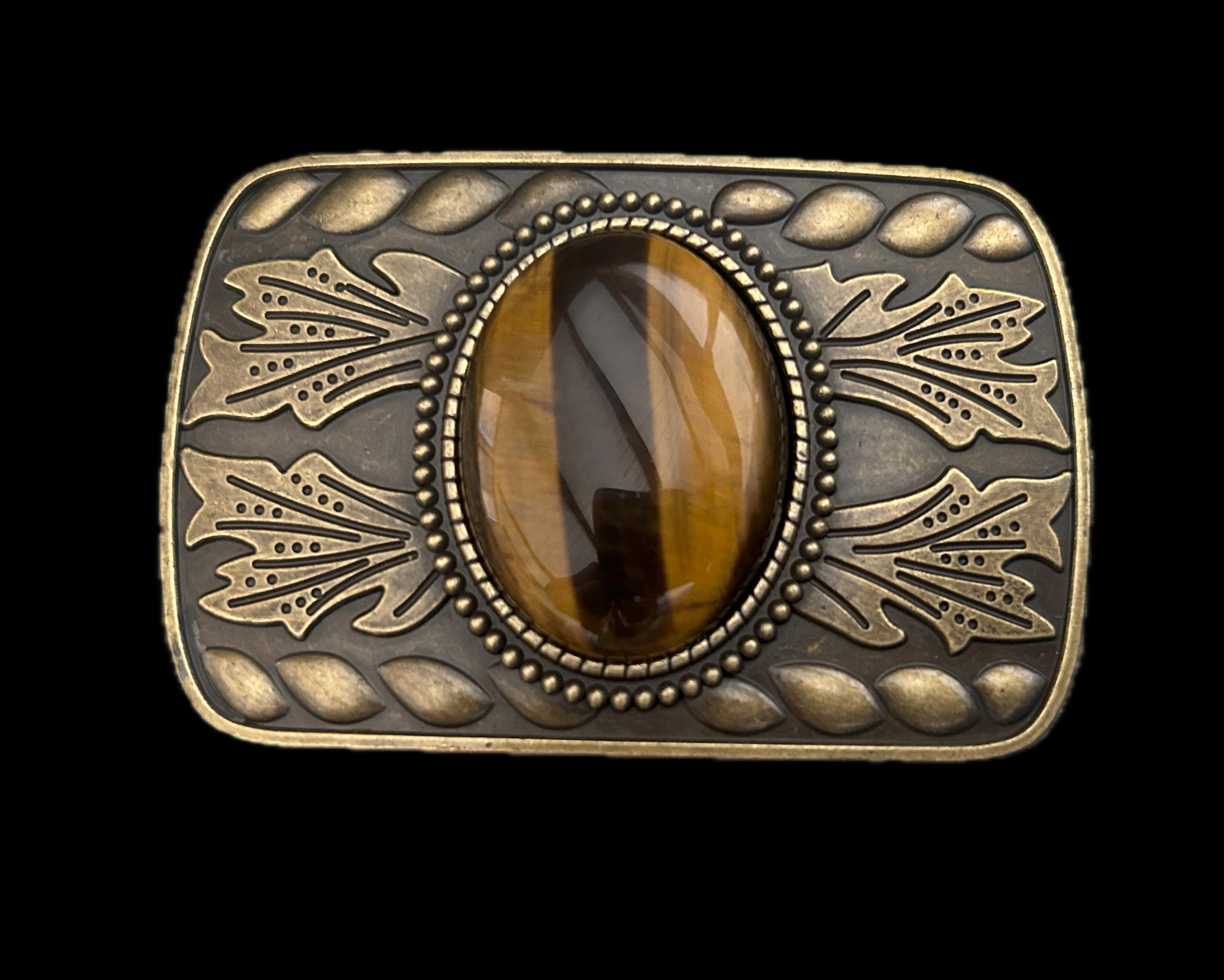 Tigers Eye Belt Buckle: Antique Gold Western Cowboy Style - Etsy display picture 1