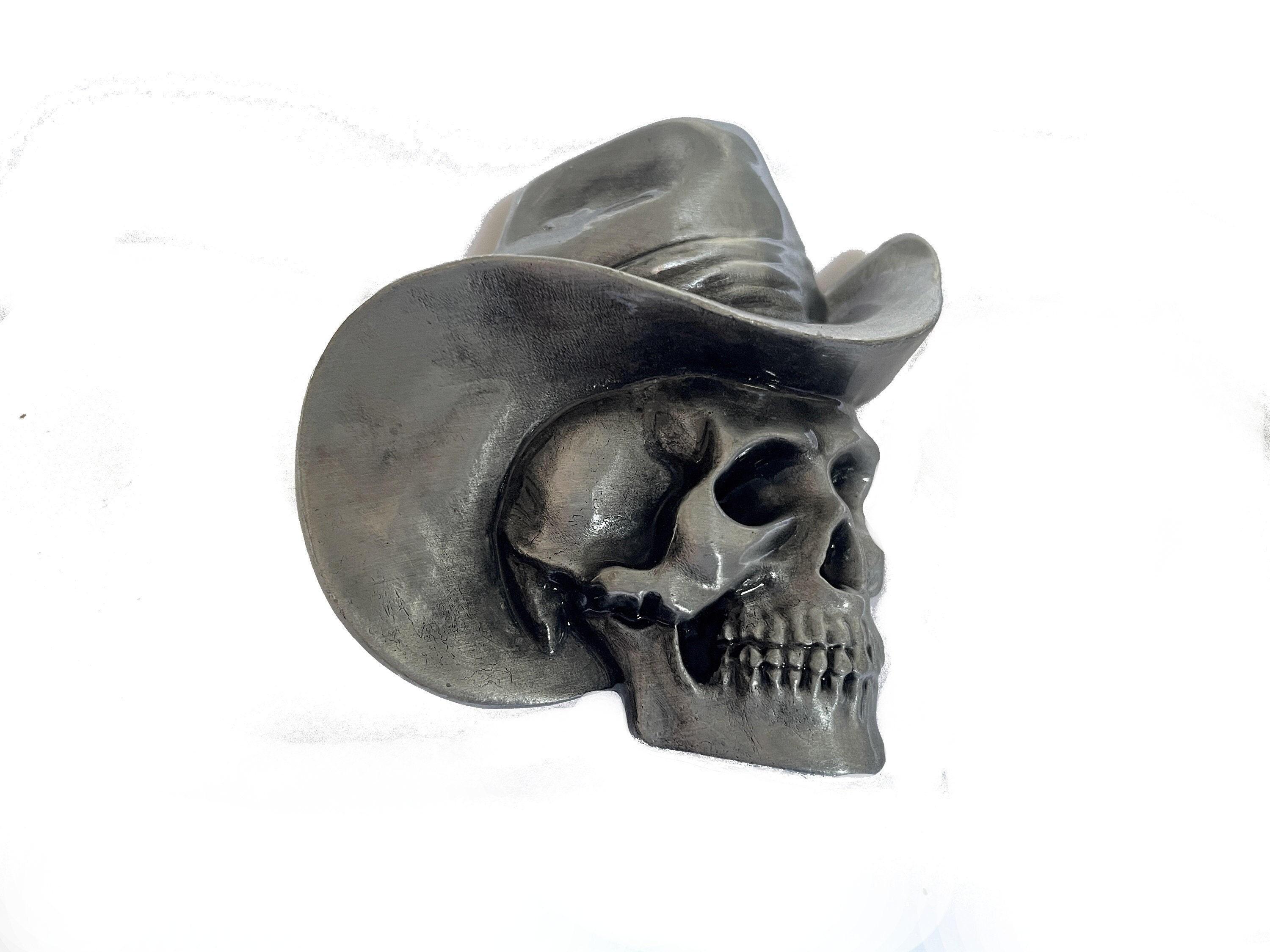 Cowboy Skull Belt Buckle - Scary Men's Face - Skeleton - Silver Teeth Eyes Nose Western Texas Outlaw Bandit Movie Pirate Dead Yellowstone
