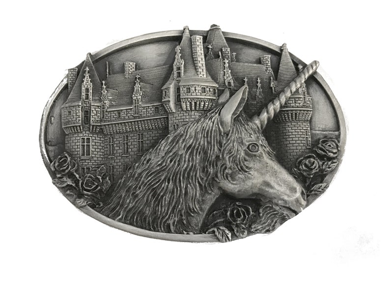 Vintage Unicorn and Castle Belt Buckle 
