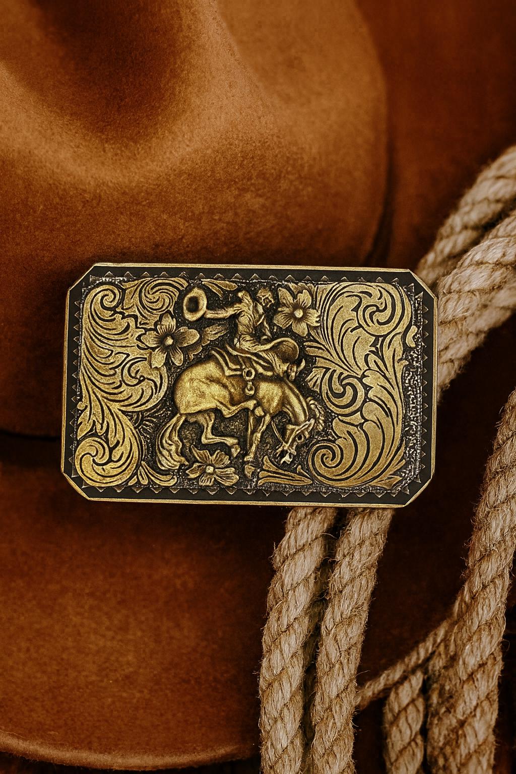 Boucle De Ceinture Rodéo Cowboy Western En Cuir De Veau - 1993 - Made In USA