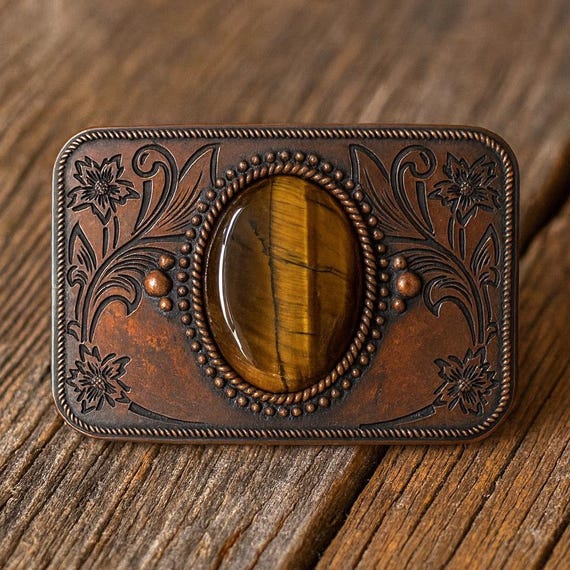 Bronze Tigers Eye Belt Buckle : Antique Gold or Silver  display picture 2