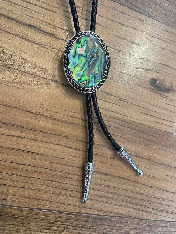 Braided Black Leather Necklace with Handmade Abalone Shell Pendant Braided Black Leather Necklace with Handmade Abalone Shell Pendant