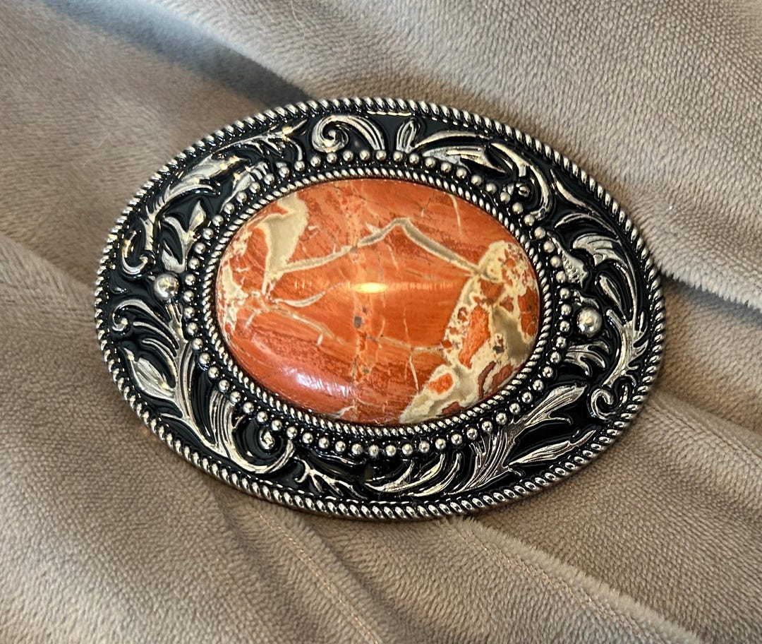 Burnt Orange Stone Belt Buckle : Western Cowboy Style, Fits  display picture 3