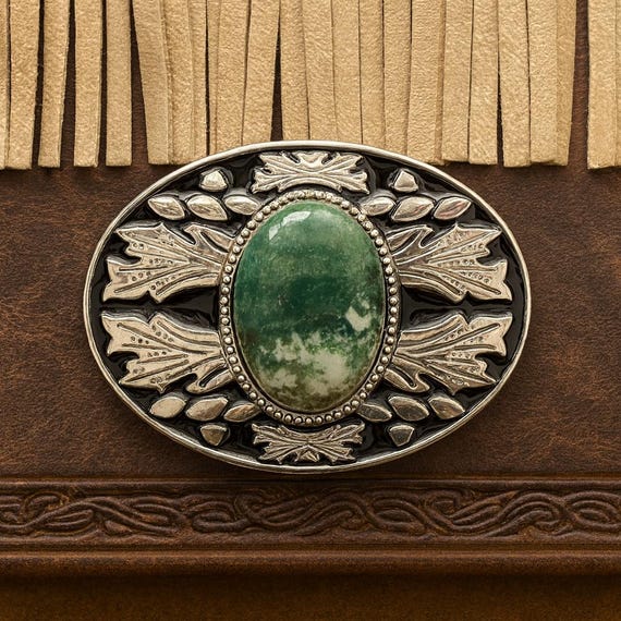 Green Stone Western Belt Buckle : Gemstone Country. Western 
