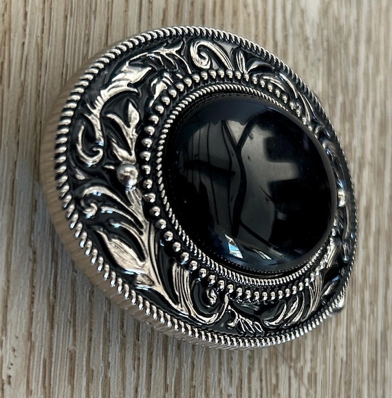 Black Onyx Stone Belt Buckle: Western Silver Engraved Design - Etsy