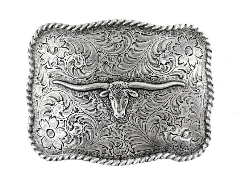 Longhorn steer skull belt buckle - Engrave Trophy Style Men's Gift Idea Riding Horse Quarter Gear