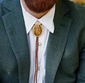 Southwestern Jasper bolo tie - Necktie Lariat Stone Cabochon Brown Gold Tips Metal Brown Cord Mens Wedding Attire Groomsmen Accessories Bola