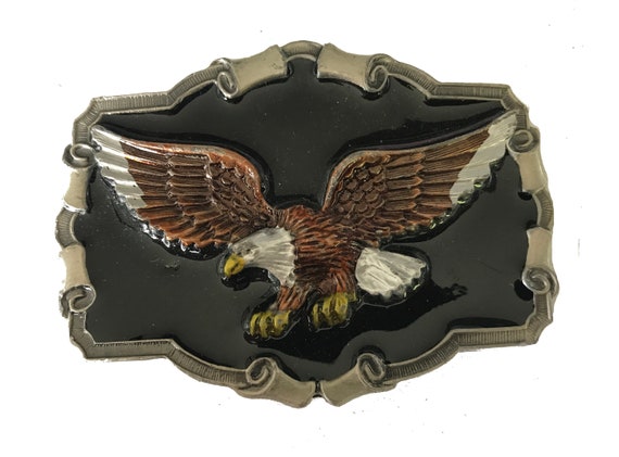 Vintage Painted Bald Eagle Belt Buckle Wings Mountains | Etsy