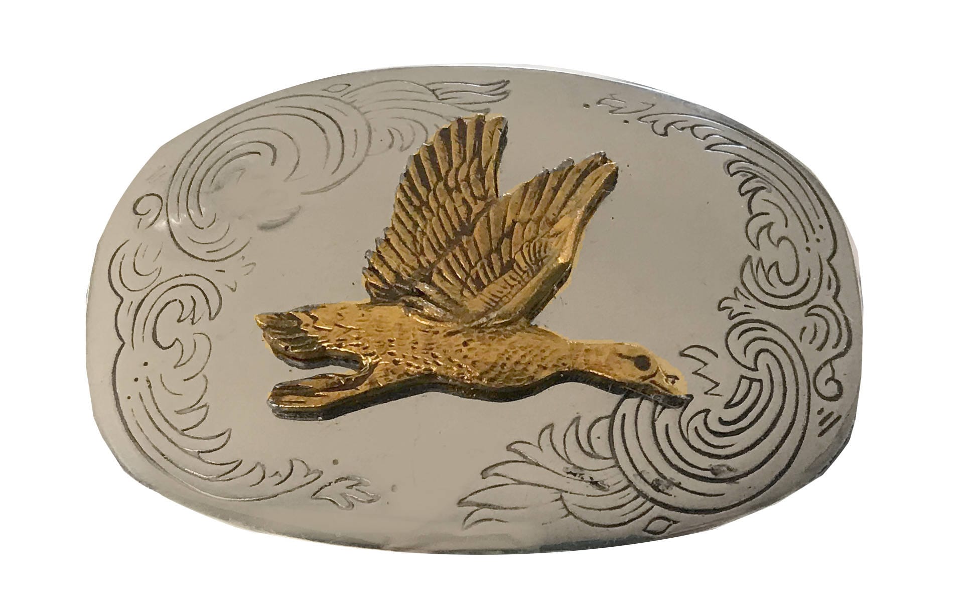 Vintage Style Bronze Flying Soaring Eagle Over Mountains Belt Buckle Collectible