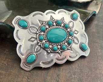 Impressive Vintage Native American Zuni Blue Gem Turquoise Sterling Silver Buckle Impressive Vintage Native American Zuni Blue Gem Turquoise Sterling Silver Buckle
