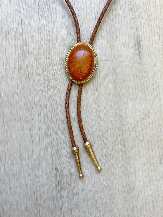 Orange Oval Stone Bolo Tie Gold Frame Brown Leather Cord Men\'s Necklace  Lariat Cowboy Formal Wedding Attire Groomsmen Gift Bridal - Etsy