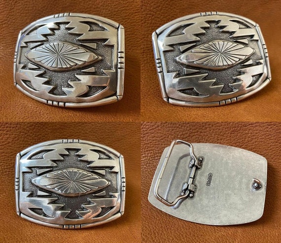 Large Engraved Silver Belt Buckle 