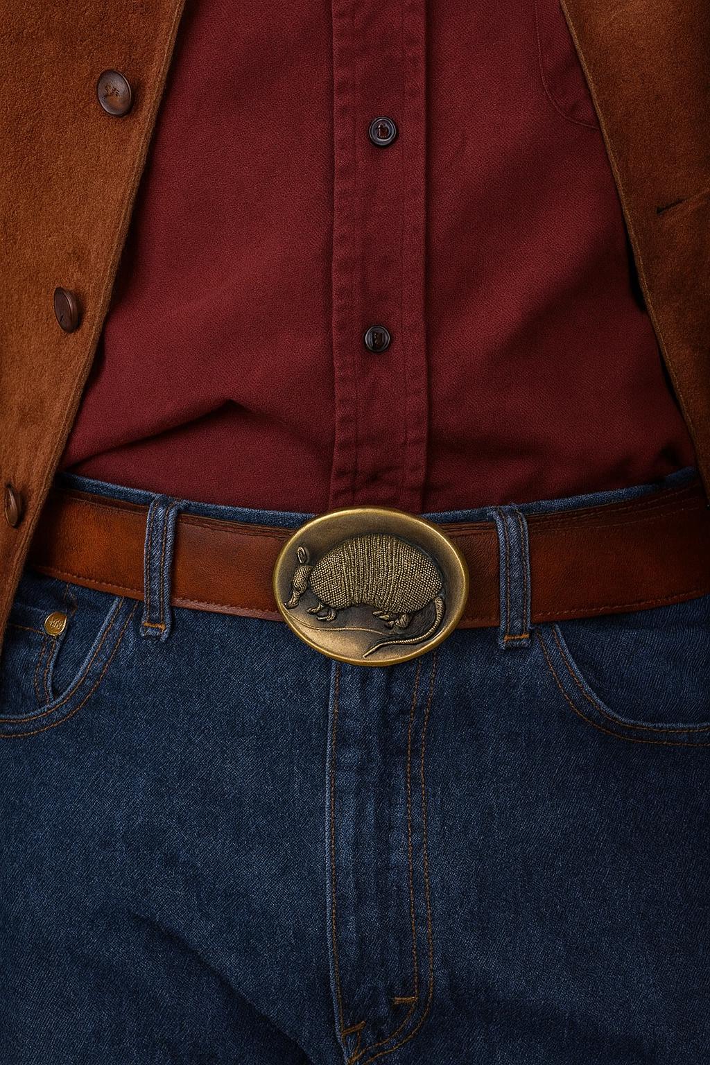 Beautiful Vintage Armadillo Belt Buckle - Engraved Handmade Brass Animal Texas Southwestern Desert Gold Shell South Mens Trophy Womens