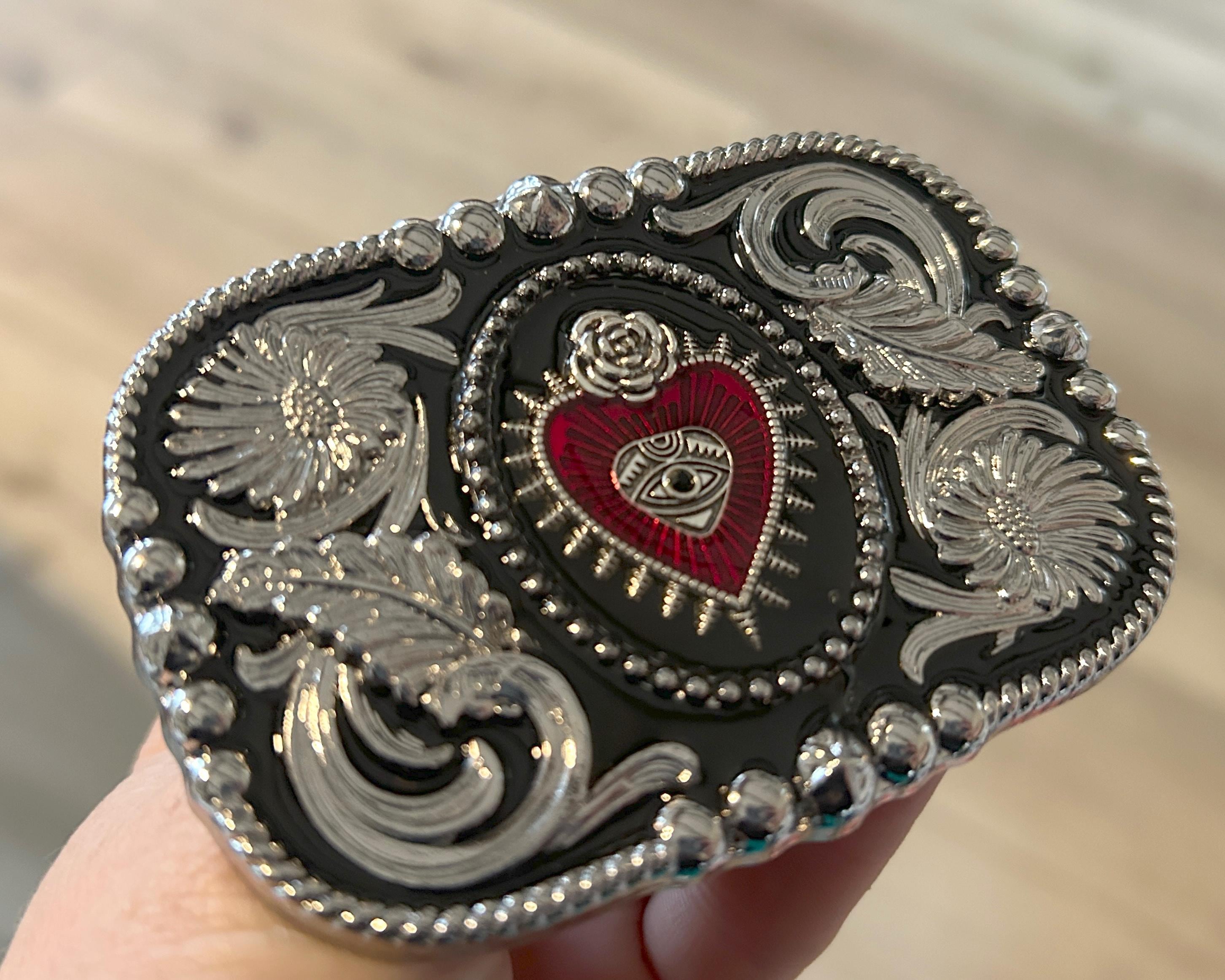 FancyStatement  Belt With Engraved Metal Hearts Leather Heart Belt main image 3