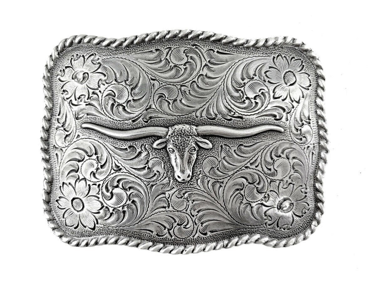 Steer head Skull Longhorn bull Belt Buckle Silver