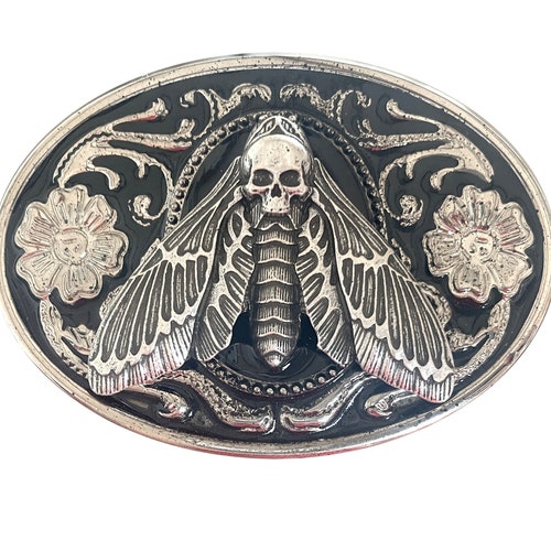 Large Dead Head Moth Belt Buckle - Metal Insect Death Goth Punk Retro Unisex Jewelry Witch Western Rockabilly Men Bug Insect Butterfly