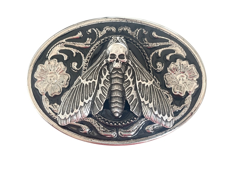 Large Dead Head Moth Belt Buckle Metal Insect Death Goth Punk Retro Unisex Jewelry Witch Western Rockabilly Men Bug Insect Butterfly image 1