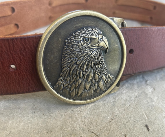 Eagle Belt Buckle Made in Italy with Leather Brown Belt 36in Vintage Flying Eagle Belt Buckle: Leather and Personalized  main image 2