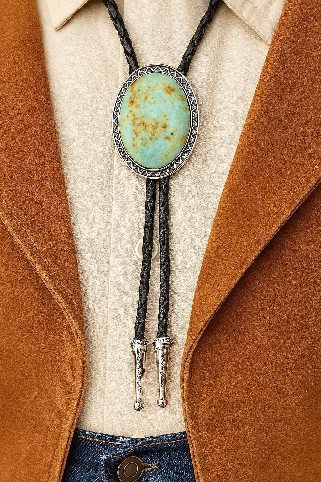 Holibanna Cravatta in pietra turchese western: cravatta vintage in pelle agata collana camicia bolo cravatta lupo testa collo catena decorazione accessori costume per uomo cowboy occidentale blu scuro