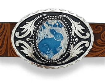 Vintage Style Kaninchen Gürtelschnalle: Western Rodeo Bunny Design