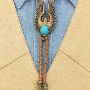 Thunderbird Bolo Tie : Turquoise Stone, Western Leather Necktie